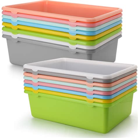 Amazon.com: Dandat 16 Pcs Cubby Bins Plastic Books Bins Bulk Scoop ...