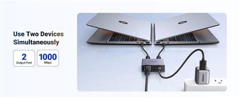 UGREEN 1 in 2 Out Ethernet Splitter Aluminum Gigabit Network Port LAN ...