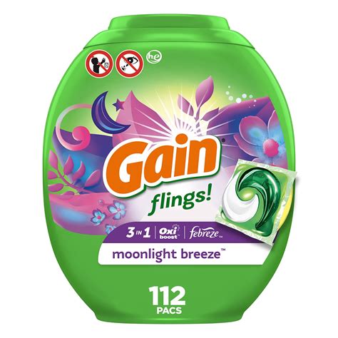 Gain Flings Laundry Detergents Pod Moonlight Breeze 112 Ct (Pack of 4 ...