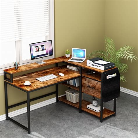 Buy Loomie L Shaped Desk with Drawer, 55 W x 41 D Industrial Corner ...