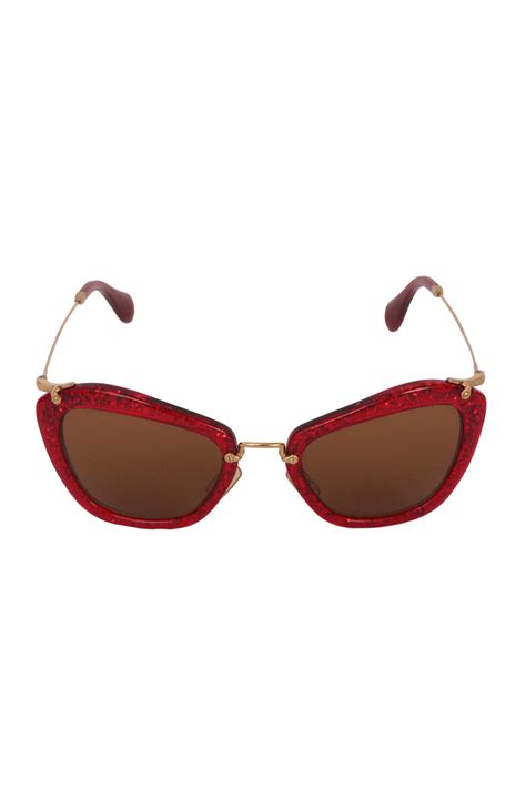 Miu Miu Red Glittered SMU 10N Cat Eye Sunglasses