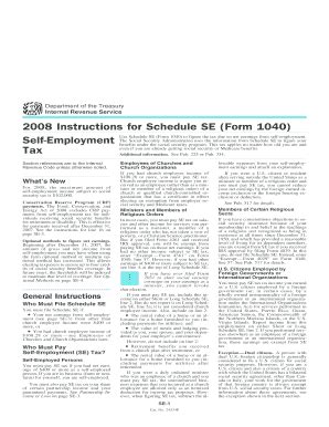 Fillable Online 2008 Instruction 1040 Schedule SE. Instructions for ...