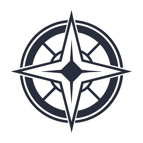 Compass monocromatica con disegno in bianco e nero su uno sfondo bianco ...