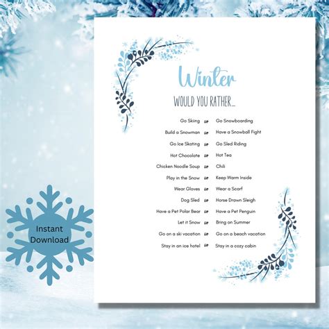Winter Would You Rather Game, Winter This or That Game, Printable ...