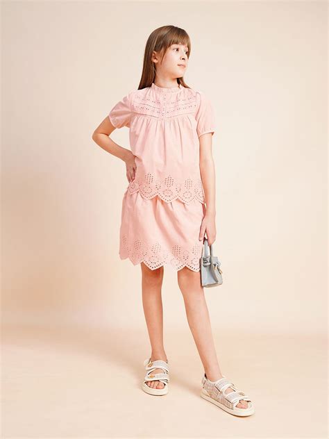 Girls Pink Schiffli Co-ord Set Skirt