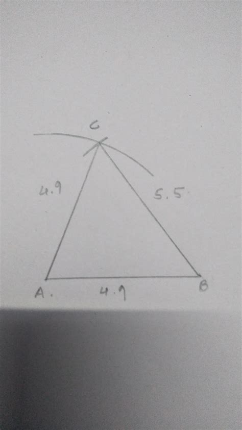 Construct triangle ABC in which AB=AC=4.9cmand BC=5.5cm. measure angle ...
