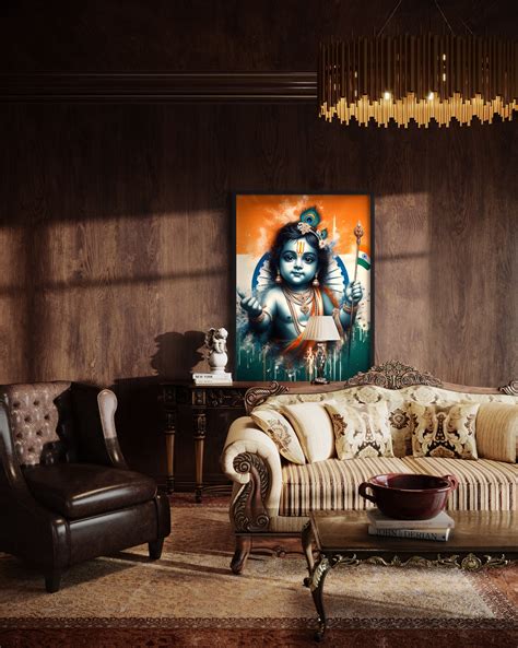 Baby Lord Krishna Wall Art Print Contemporary Indian Flag Artwork ...