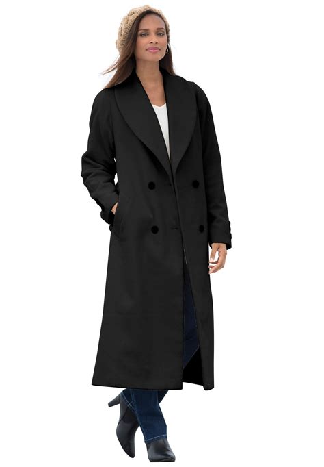 Jessica London Women's Plus Size Long Shawl Collar Wool Blend Coat ...