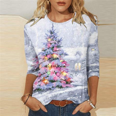 FAVIPT Women's Plus Size Christmas T Shirts,Christmas Tops for Women ...