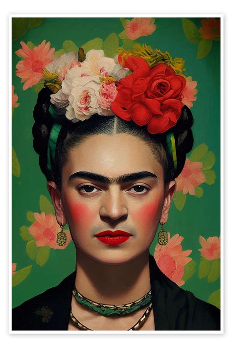Frida Kahlo with Flower Crown av Olga Telnova som poster, canvastavla ...