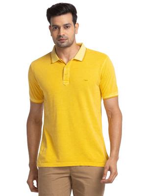 Buy ColorPlus Tailored Fit Solid Medium Yellow T-Shirt Online