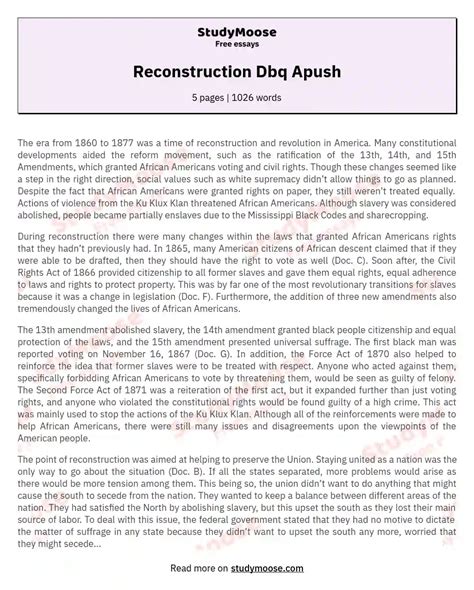 Reconstruction Dbq Apush - Free Essay Sample