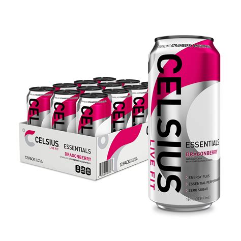CELSIUS ESSENTIALS, Sparkling Dragonberry, Performance Energy Drink 16 ...