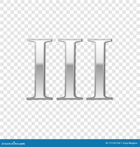 Silver Roman Numeral Number 3, III, Three in Alphabet Letter Isolated ...