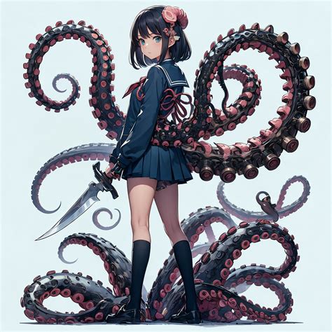 Anime girl with a sword and octopus tentacles - SeaArt AI