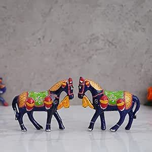 Buy eCraftIndia Set of 2 Decorative Horses Showpiece Animal Figurines ...