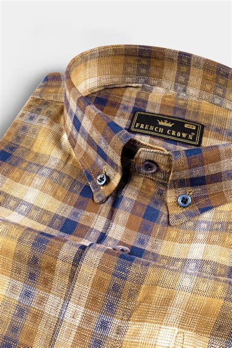 Ironstone Brown Checks-Plaid Casual Premium Cotton Button-Down Shirt ...