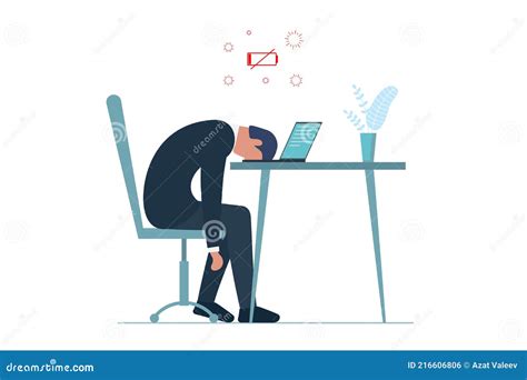 男性经理职业倦怠症. 累得精疲力竭的商人坐在笔记本电脑上. 悲伤 向量例证 - 插画 包括有 效率, 经理: 216606806