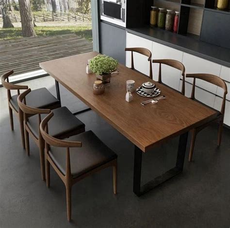 现代简约客厅实木餐桌 西餐厅长条餐桌椅组合 家用铁艺吃饭桌子-阿里巴巴