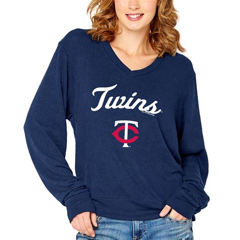 Soft as a Grape Minnesota Twins Women's Navy Drapey V-Neck Sweatshirt