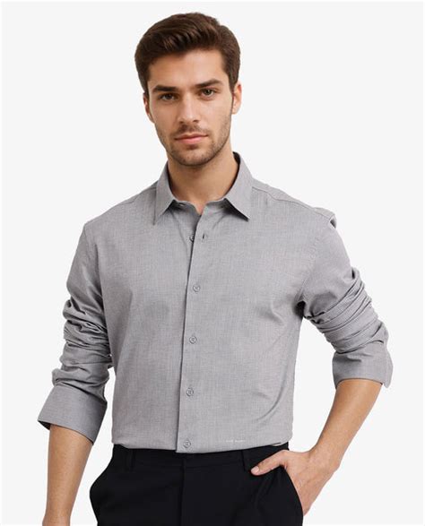 Rare Rabbit Men's Auxon Grey Polyester Cotton Fabric Blend Full Sleeve