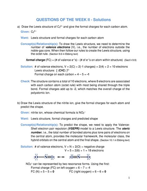 Questions OF THE WEEK 2 Solutions - 1 QUESTIONS OF THE WEEK II - Solutions a) Draw the Lewis ...
