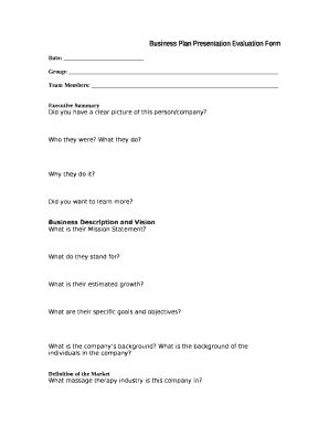 Business Plan Presentation Evaluation Doc Template | pdfFiller