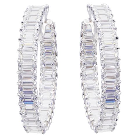 Emerald cut Diamond Hoop Earrings at 1stDibs