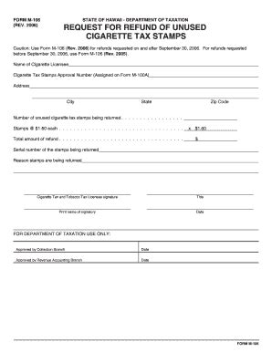 Fillable Online Form M-106, Rev 2006, Request for Refund of Unused ...