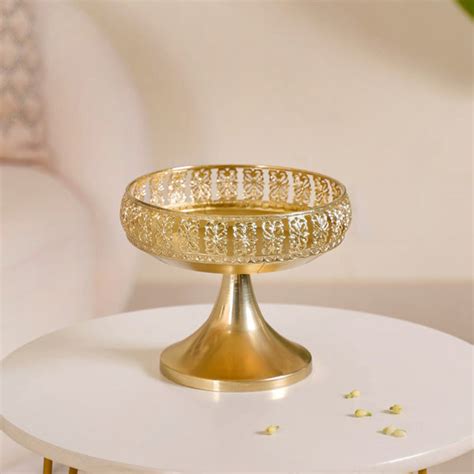 Decorative Fruit Bowl With Stand Gold Large Online - Premium Decorative ...