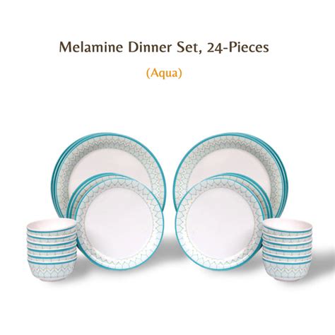 24 Pcs Melamine Aqua Dinner Set | Round Indian Dinnerware - 100% Food ...