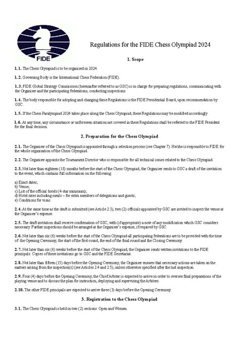 Olympiad 2024 - Chess - Regulations for the FIDE Chess Olympiad 2024 1 ...
