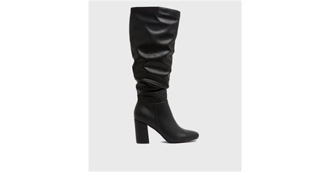 Black Block Heel Slouch Knee High Boots | New Look