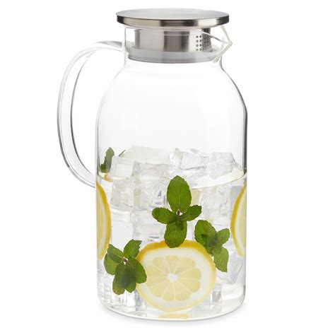 2L Glass Pitcher with Lid, Spout, and Handle - 68 Oz Carafe for Water ...