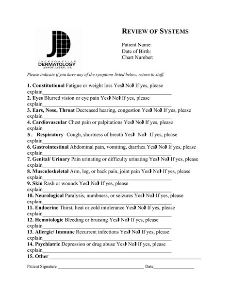 Free Printable Review Of Systems Templates [PDF, Word]