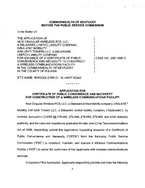 Fillable Online psc ky THE APPLICATION OF NEW CINGULAR WIRELESS PCS, L ...