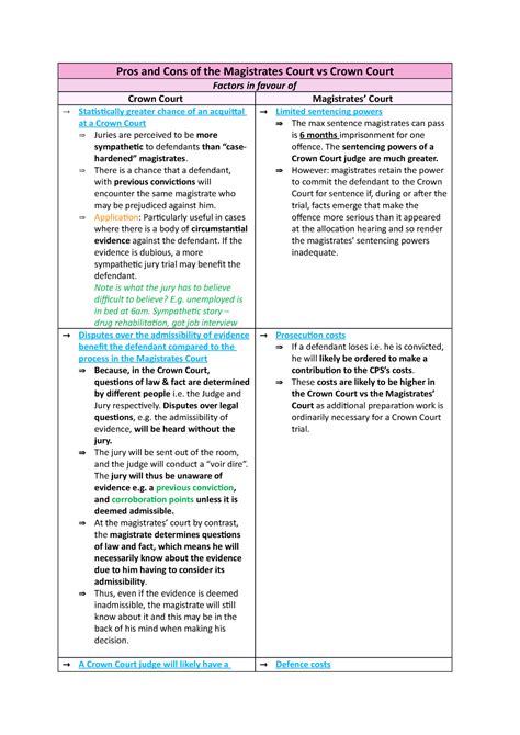 W14 PART 2-Pros and Cons of the Magistrates Court vs Crown Court - Pros and Cons of the ...