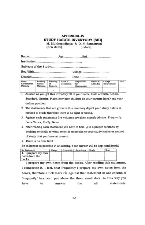 Study Habits Inventory (SHI) Analysis and Reflection - Studocu