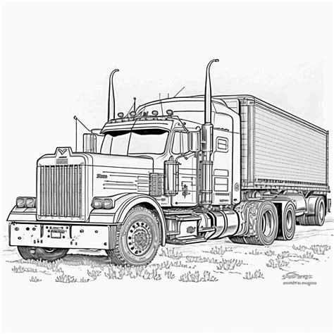 Premium Photo | A drawing of a semi truck with a trailer on the back ...