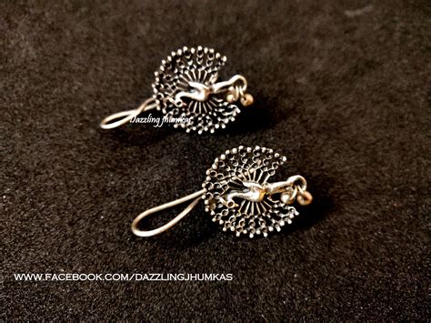 Silver Look alike Designer Peacock Oxidised Dangler Earrings – Khushi ...