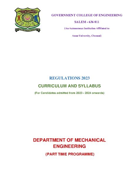 2023 R - Mech (PT) Curriculum & Syllabus for Part Time Students - Studocu