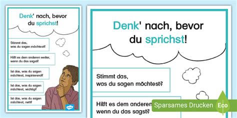 Anti-Mobbing-Poster: Denk' nach, bevor du sprichst! - Twinkl