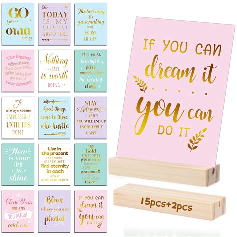 Buy 15 Pieces Inspirational Quote Desk Card with 2 Pieces Wooden Block ...