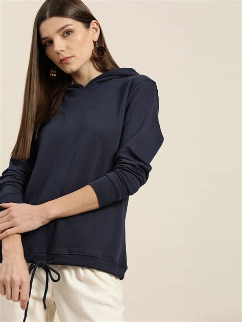 Buy Her By Invictus Women Navy Blue Solid Hooded Sweatshirt ...
