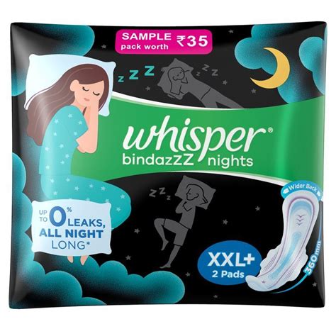 Whisper Bindazzz Nights Sanitary Pads XXL+, 2 Count Price, Uses, Side ...