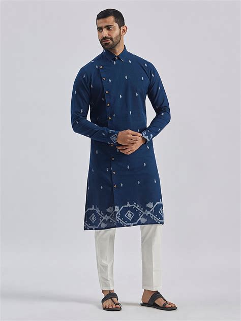 Men's Navy Blue Cotton Kurta – vastramay