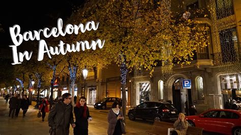 Autumn in Barcelona, November in Rambla de Catalunya, fall leaves.
