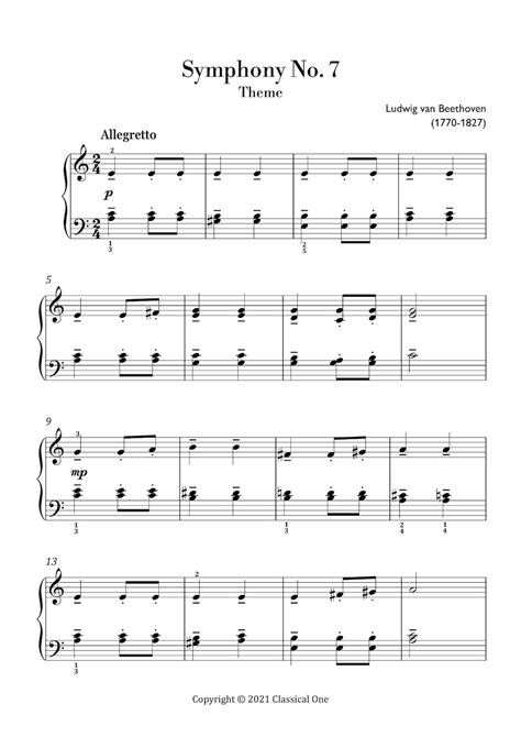 Beethoven - Symphony No. 7 (easy Piano) Sheet Music ,classical Music ...