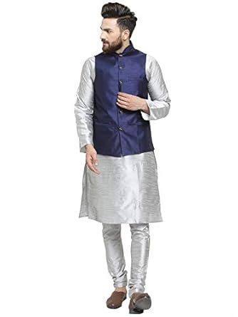 Buy Ben Martin Men's Silk Blue Kurta Pyjama & Modi Jacket Set-(BM-WS ...
