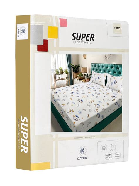 White Floral 300 TC Cotton Blend Fitted Double Bedsheet in Book Fold P ...